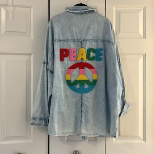 Davi and Dani Light Denim Embroidered Jacket 1X